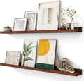 Solid Ash Wood Floating Shelves 48 in Picture Ledge Set - Walnut
