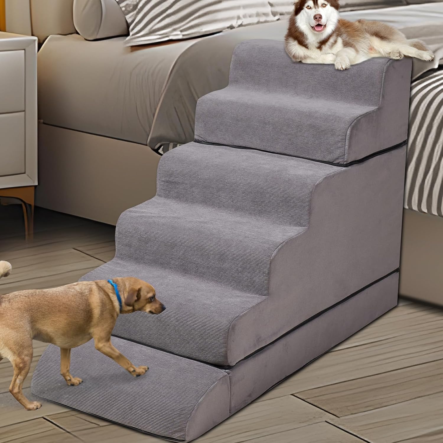 High Dog Stairs for Beds - 6 Steps Non-Slip Pet Ramps