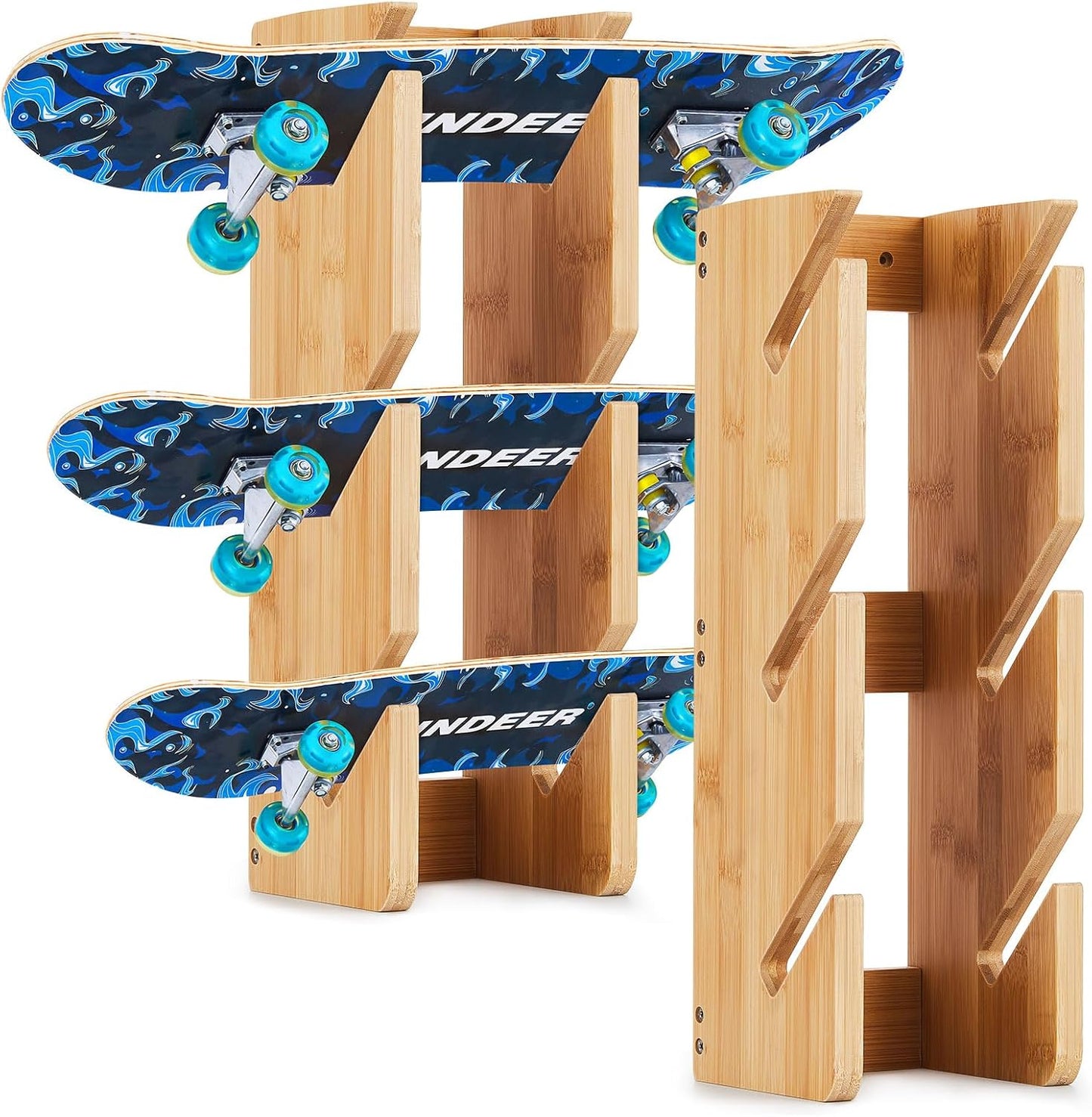 Bamboo Skateboard Rack - Display & Organize 3 Boards