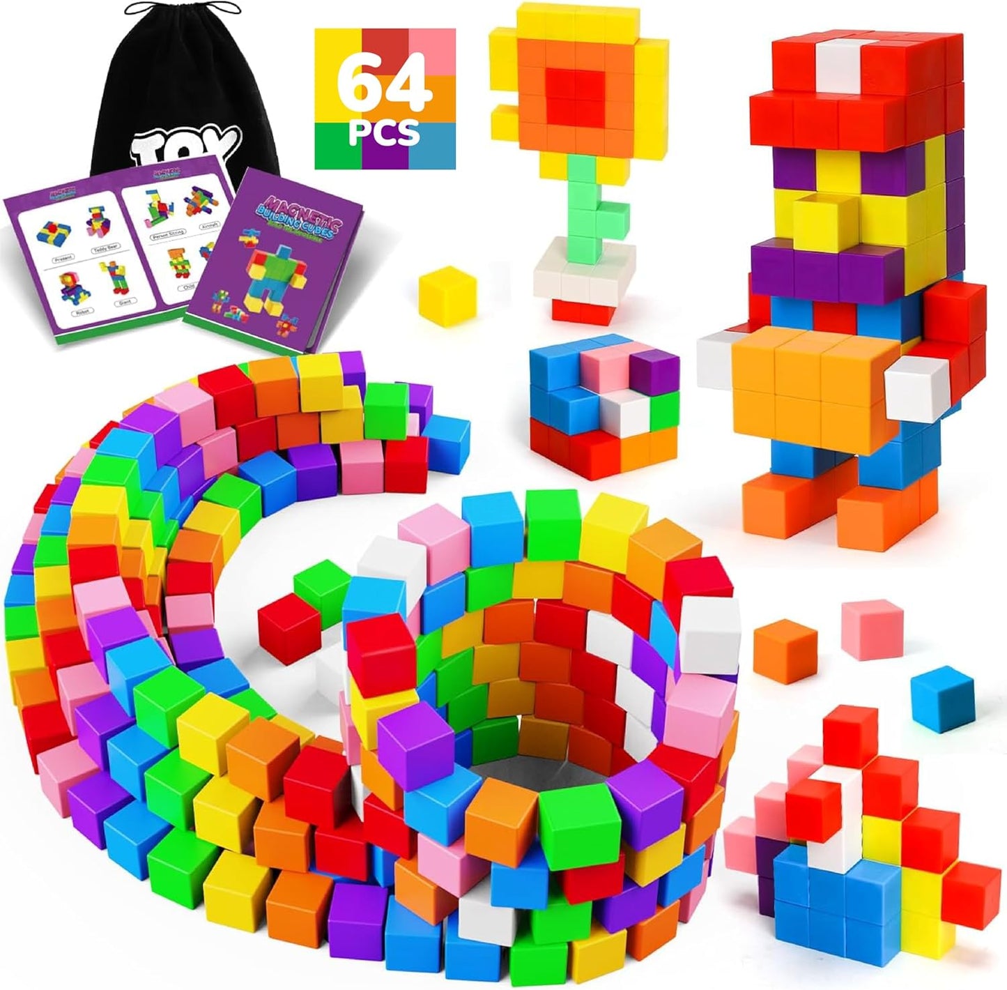 64PCS Magnetic Building Blocks for Kids Ages 3-6, STEM Fun