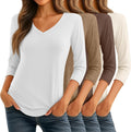 Women 4-Pack 3/4 Sleeve V Neck Cotton Stretch Tunics - Soft Fit
