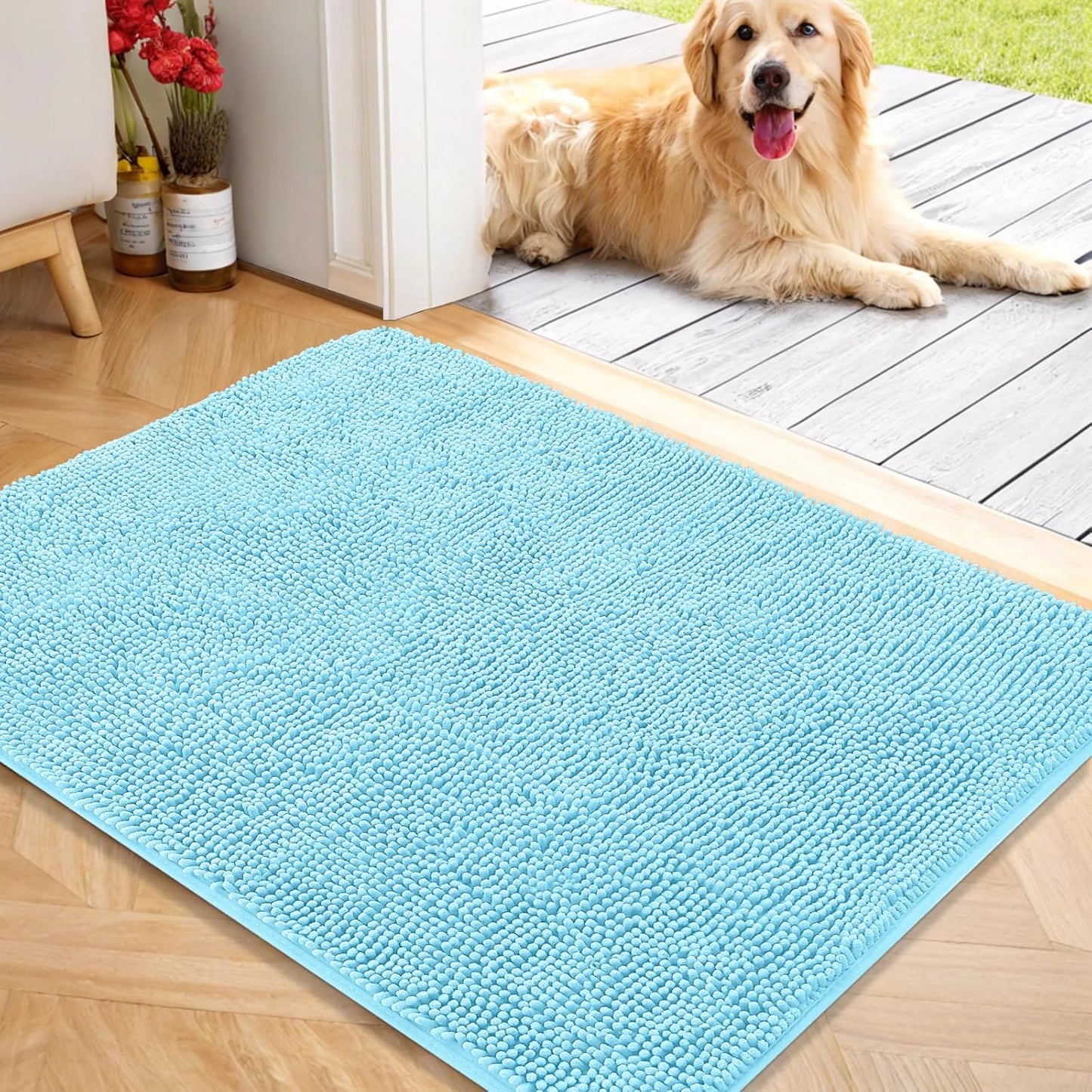 OLANLY Dog Door Mat for Muddy Paws - Absorbent Chenille Mat
