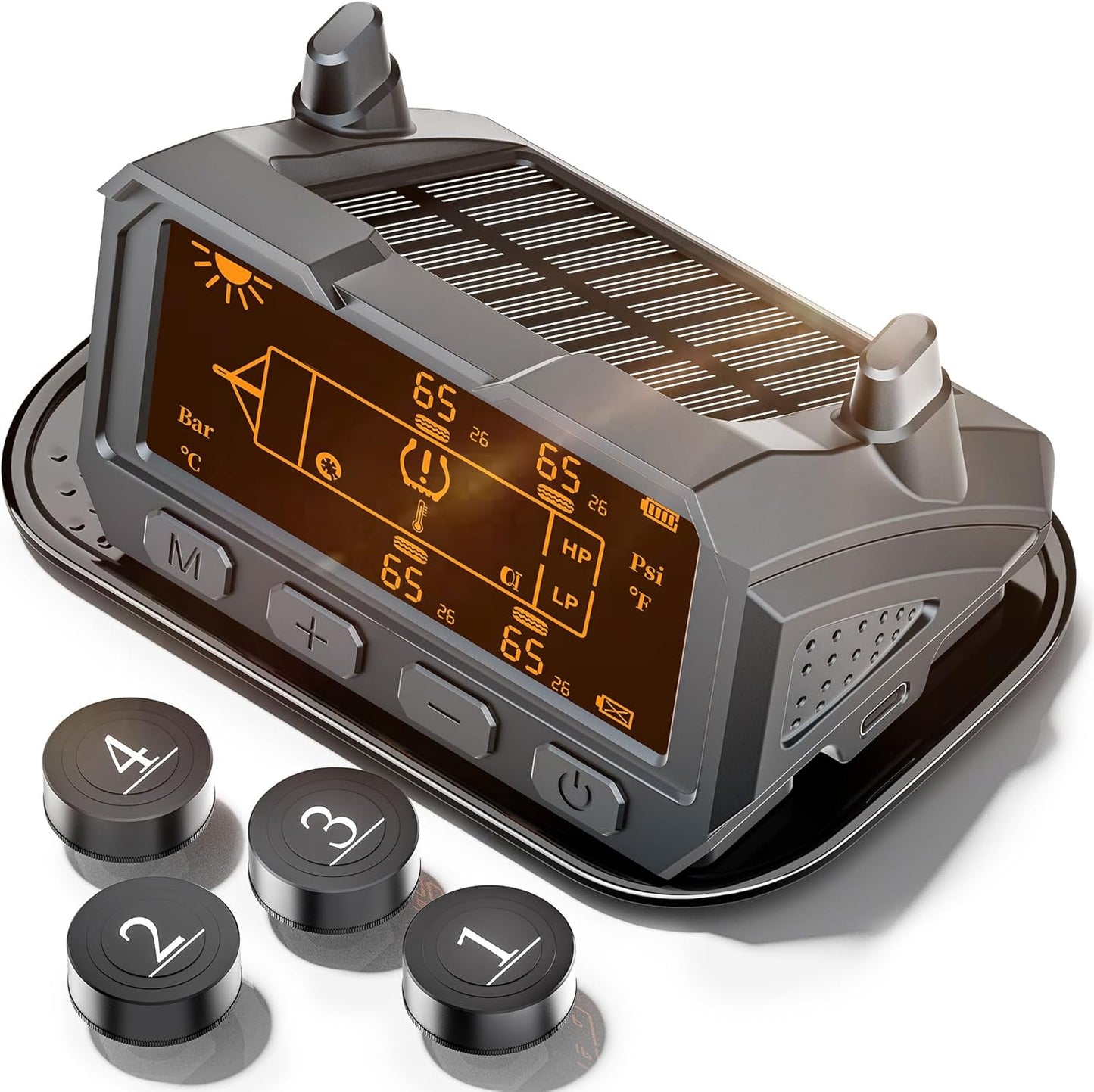 RV Tire Pressure Monitoring System with Solar Charging & Sensors