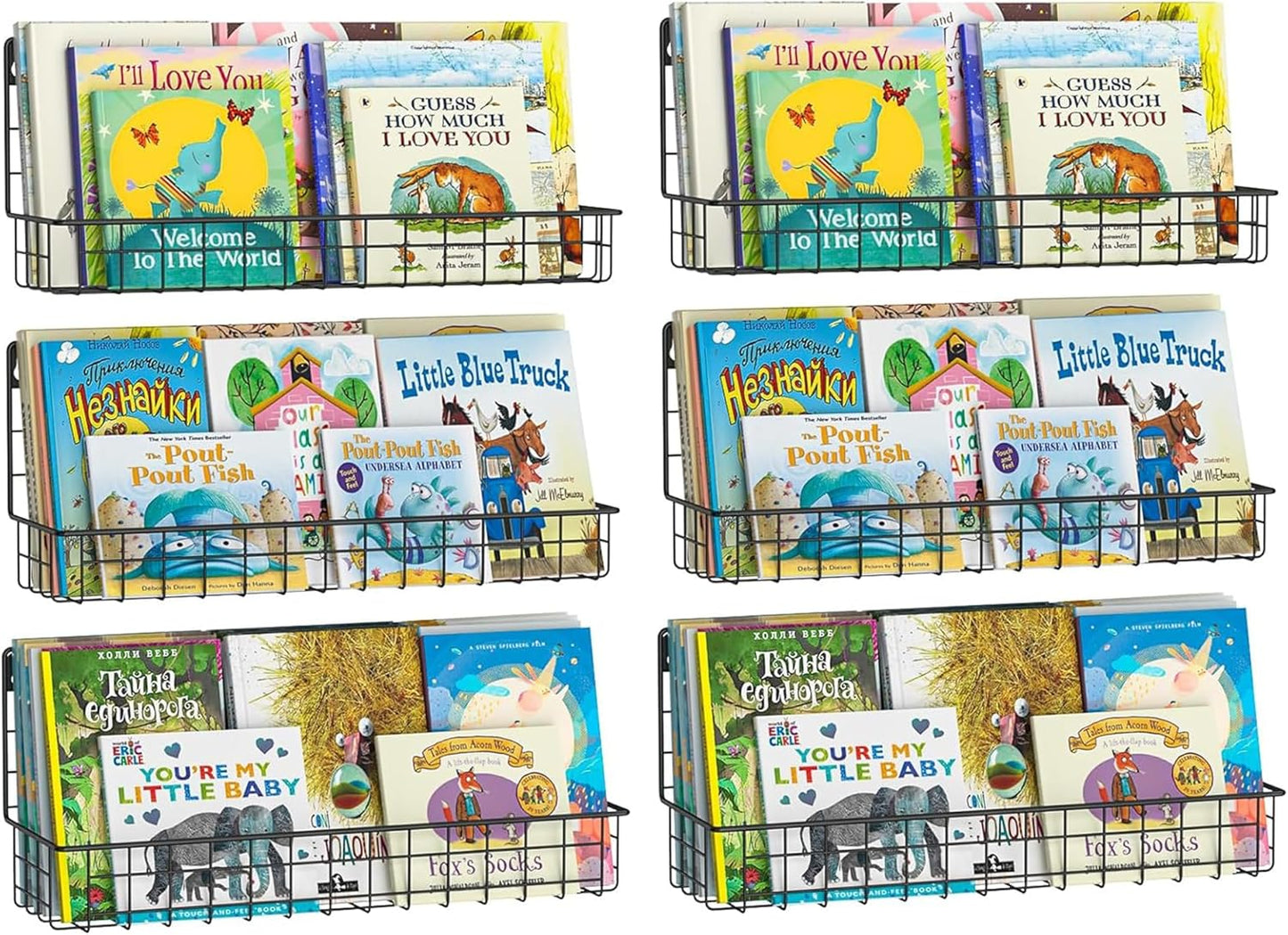 X-cosrack Floating Book Shelves for Wall - Set of 6 in Black