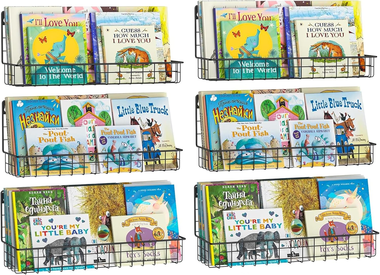 X-cosrack Floating Book Shelves for Wall - Set of 6 in Black