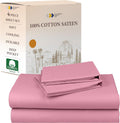 Natural 100% Cotton Sateen Queen Sheets - Soft, Cooling Doll Pink