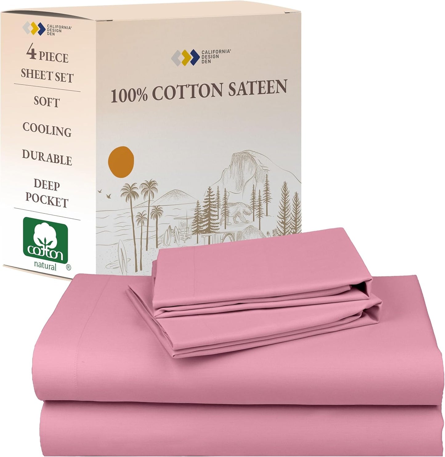 California Design Den Natural Cotton Queen Size Sheets Set