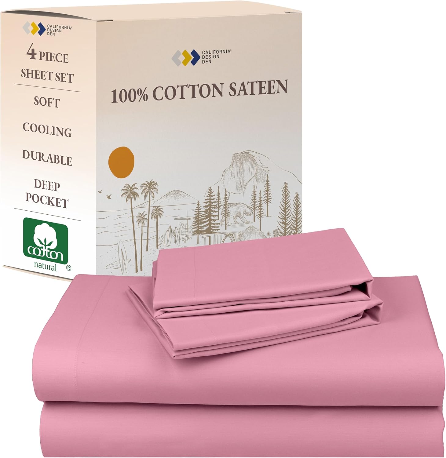 California Design Den Natural Cotton Queen Size Sheets Set
