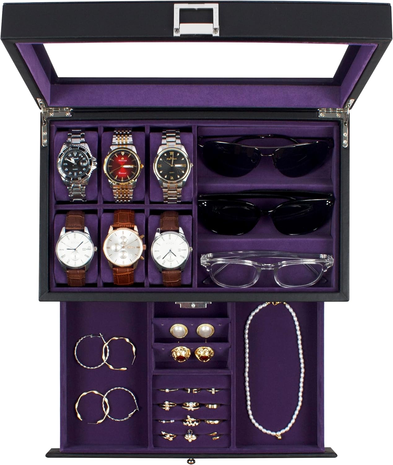 GUKA Watch Box with 6 Slots and 3 Sunglass Organizer for Men