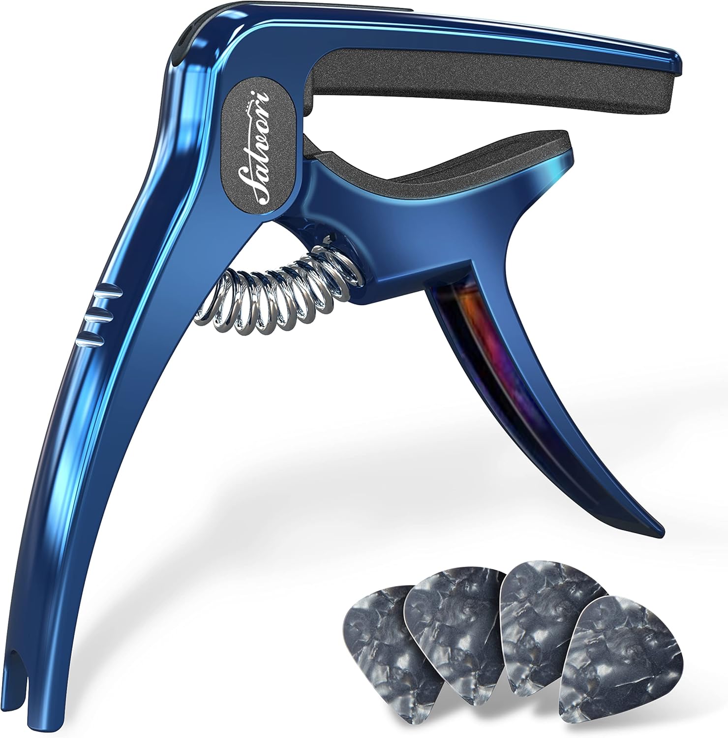Salvori Blue-Plated Guitar Capo Set: Heavy-Duty with 4 Picks
