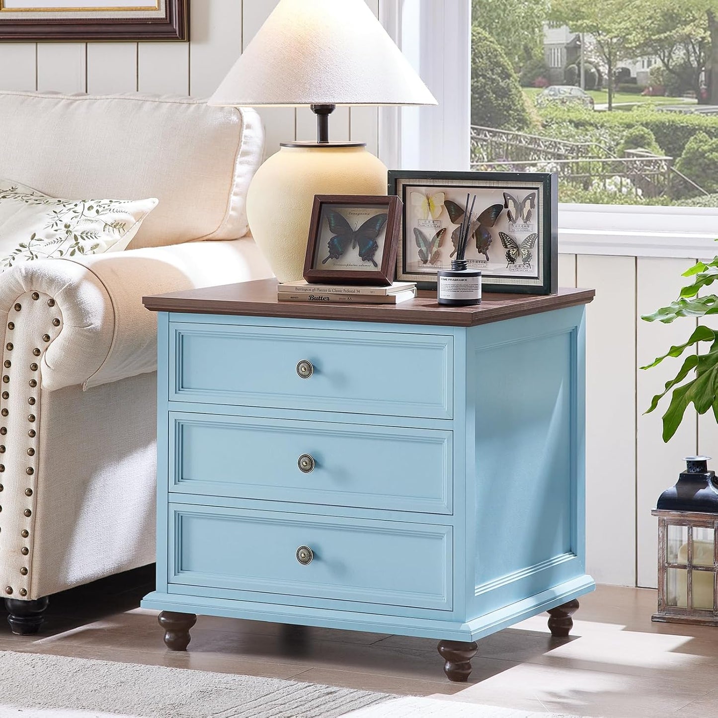Farmhouse Night Stand with 3 Drawers for Bedroom and Living Room