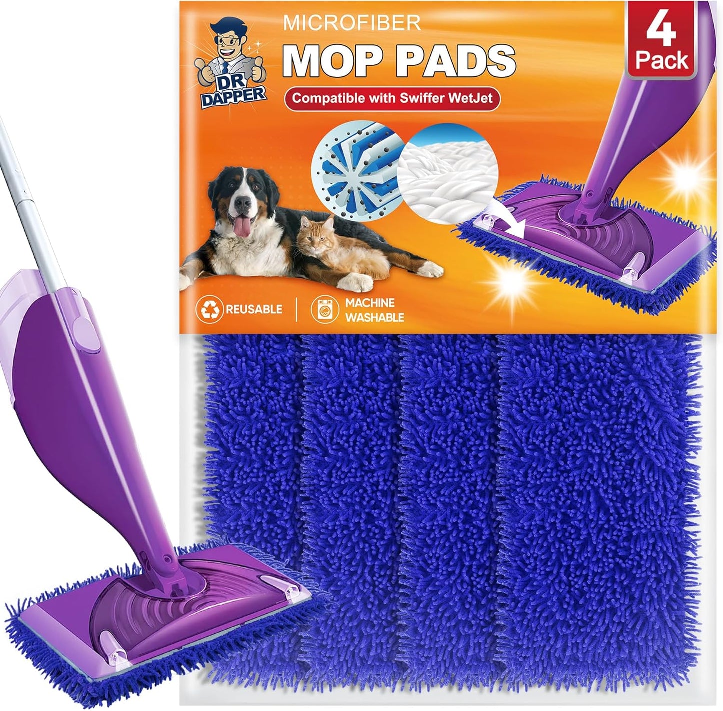 Blue Microfiber Wet Jet Refills x4 - DR DAPPER