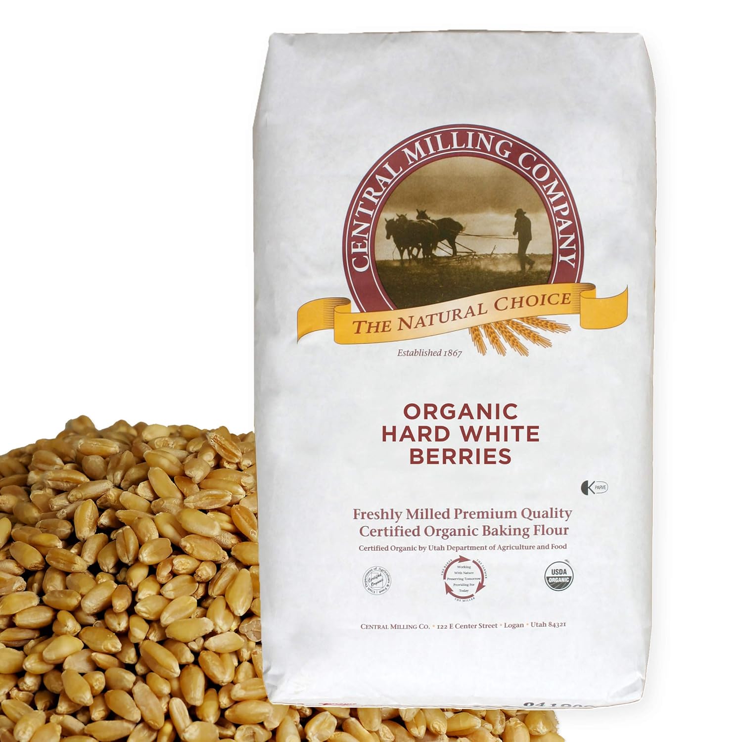 100% Organic Hard White Wheat Berries for Fresh Flour & More