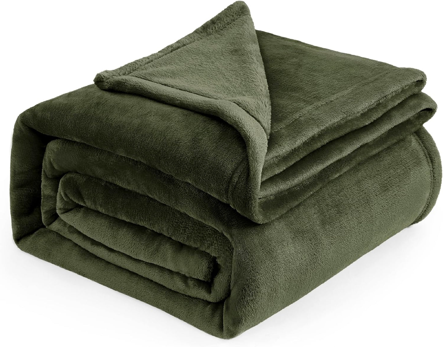 Bedsure Fleece Blanket Queen Olive Green - Soft Plush Cozy