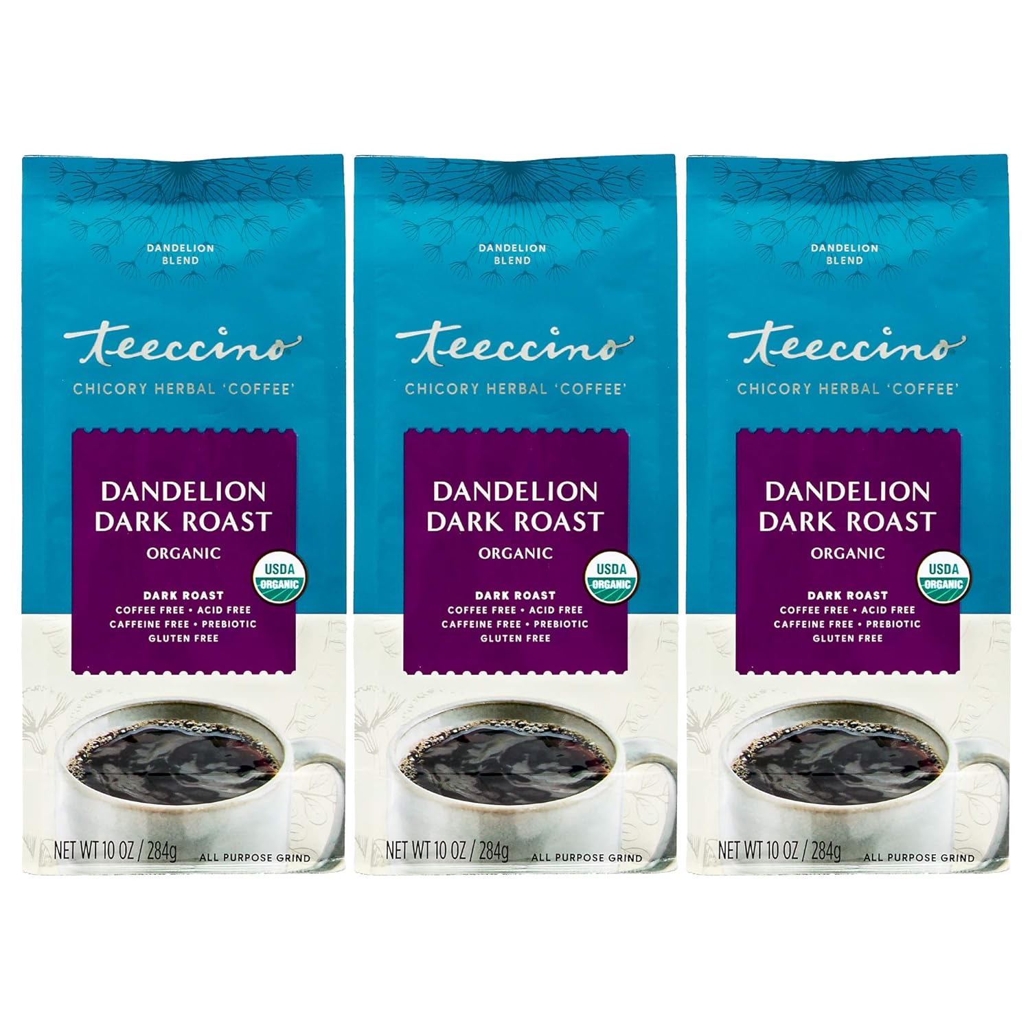 Teeccino Dandelion Dark Roast Herbal Coffee - Caffeine-Free Delight