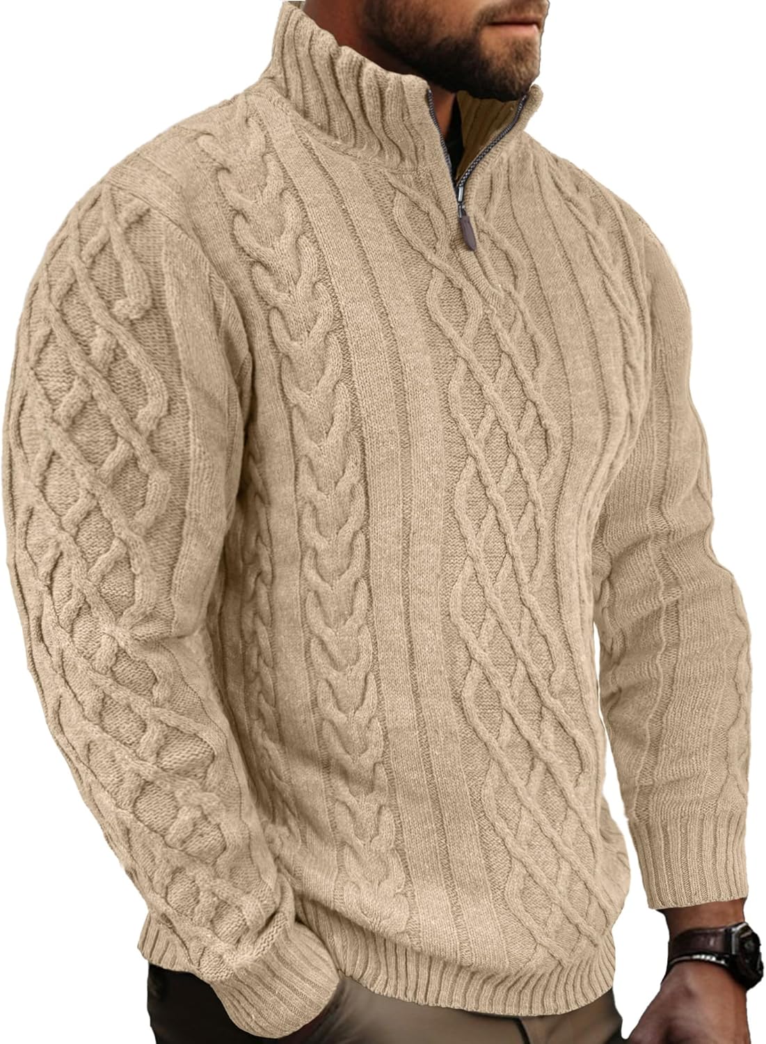 Comdecevis Mens Quarter Zip Sweater for Stylish Casual Wear