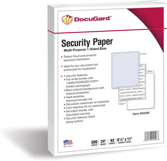 Blue Multi-Purpose Security Paper for Fraud Prevention 500 Sheets