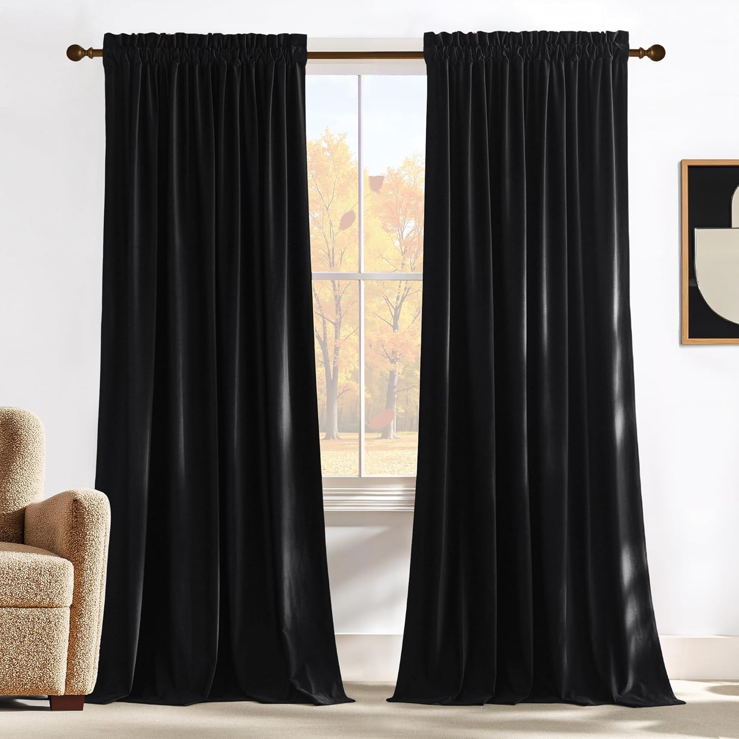 NICETOWN Black Velvet Blackout Curtains for Elegant Spaces
