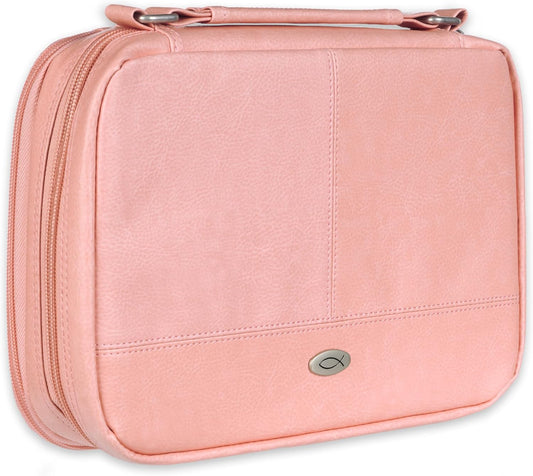 Inspirational Vegan Leather Bible Cover for Women, Pink Medium