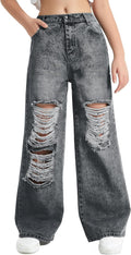 Girls Ripped Wide Leg Jeans for Tweens - Stylish, Comfortable Fit