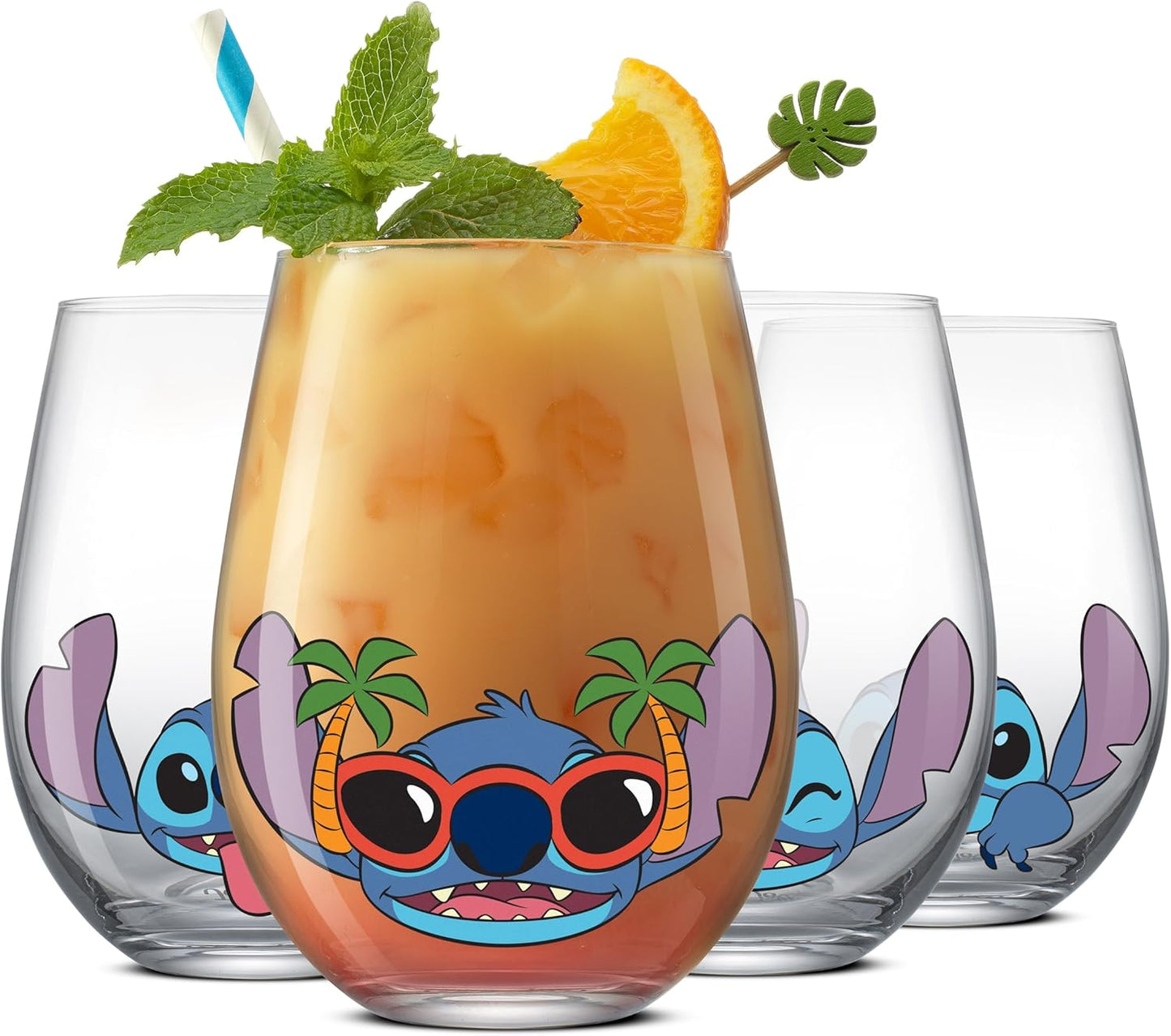 Disney Stitch Silly Sips Stemless Drinking Glasses Set of 4