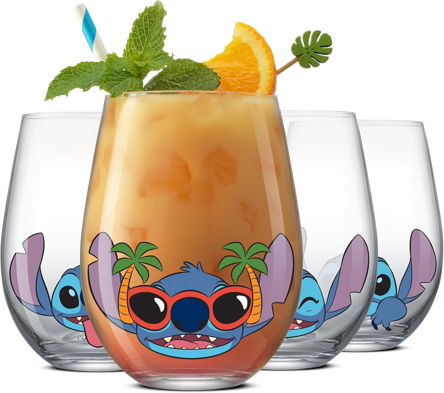 Disney Stitch Silly Sips Stemless Drinking Glasses Set of 4