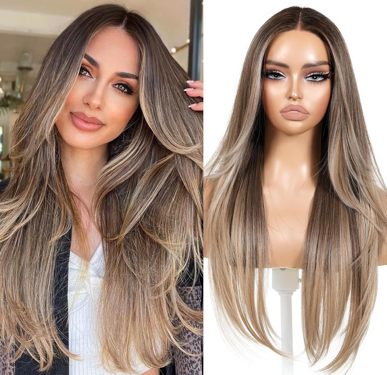 Glueless Brown Wig for Women - 26 Inch Ombre Lace Front Style