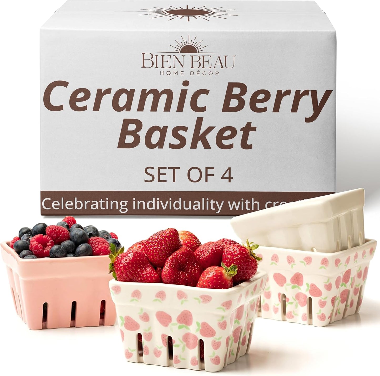 Ceramic Berry Basket for Farmhouse Decor and Kitchen Use