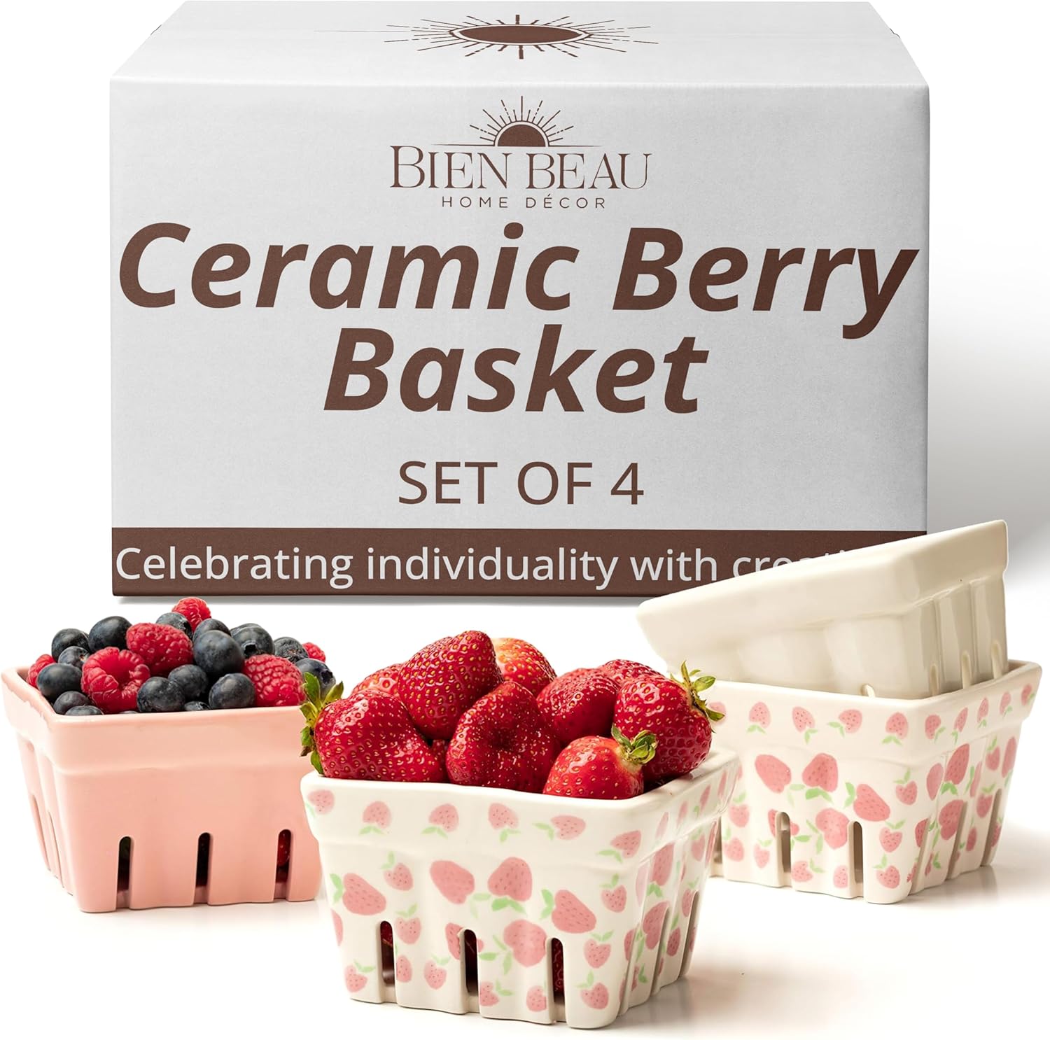 Ceramic Berry Basket for Farmhouse Decor and Kitchen Use