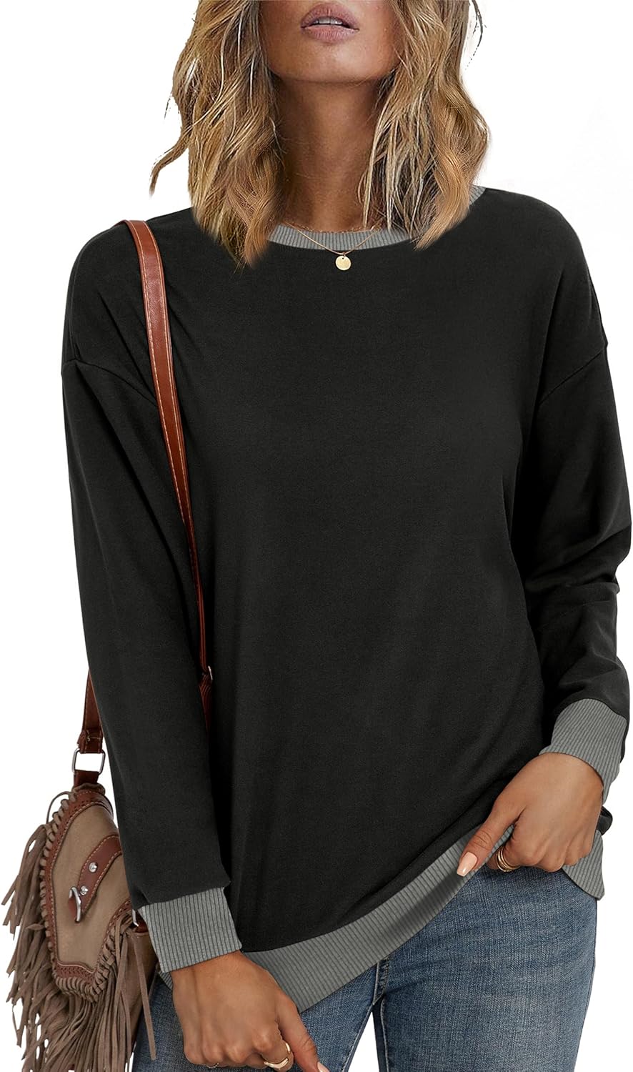 Desol Women Winter Sweatshirt Cozy Crewneck - Color Block Style