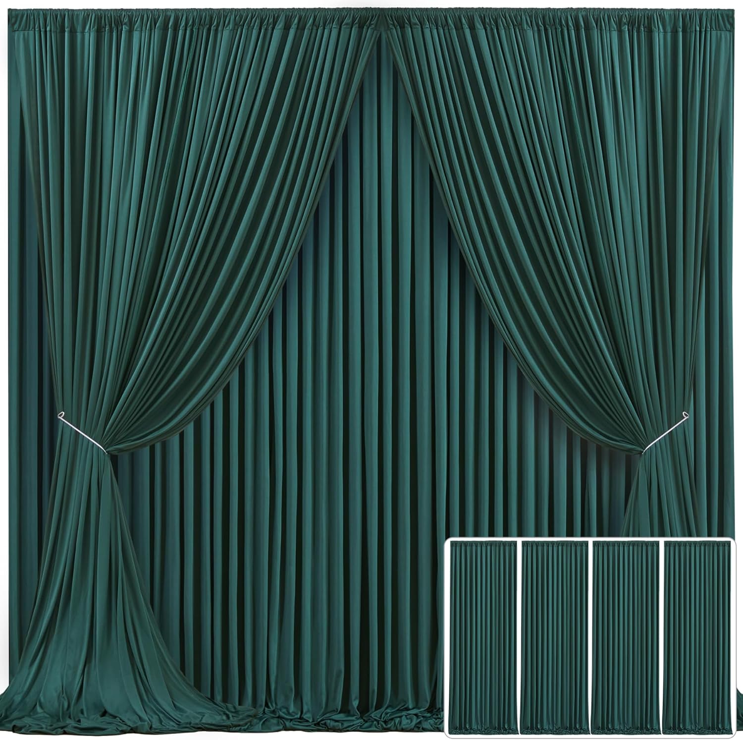 4 Panels Hunter Green Backdrop Curtain for Parties and Events