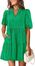 Eyelet Summer Dress for Women Mini V Neck Tiered Lace - Comfortable