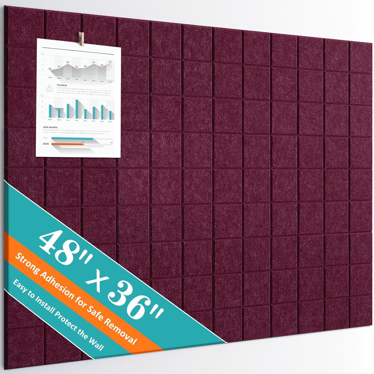 Large Cork Board Set of 12 Felt Wall Tiles for Office Use