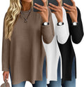 Waffle Knit Long Sleeve Tops 3 Pack - Oversized Crewneck Comfort