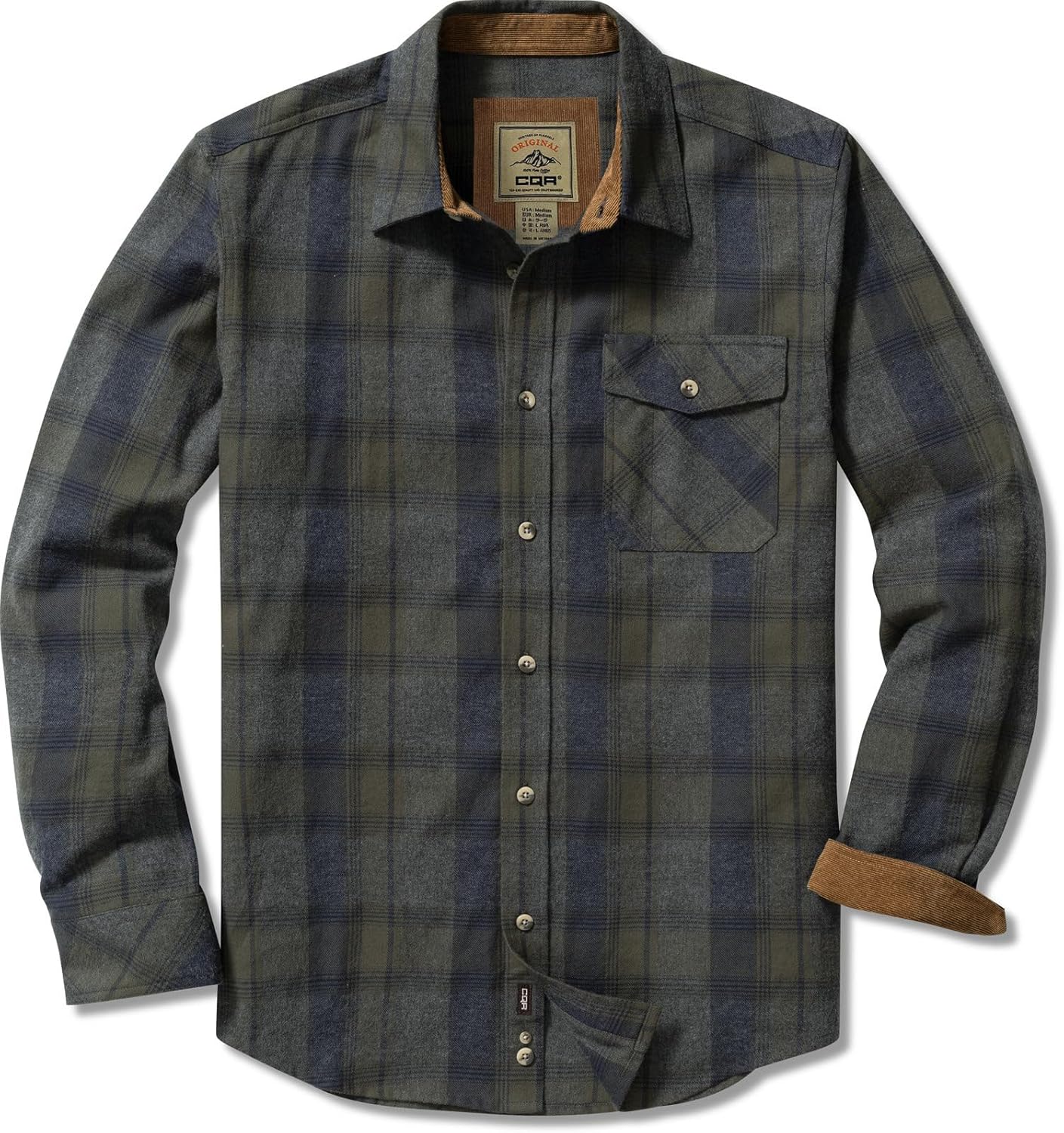 CQR Men's All Cotton Flannel Shirt for Outdoor Activities