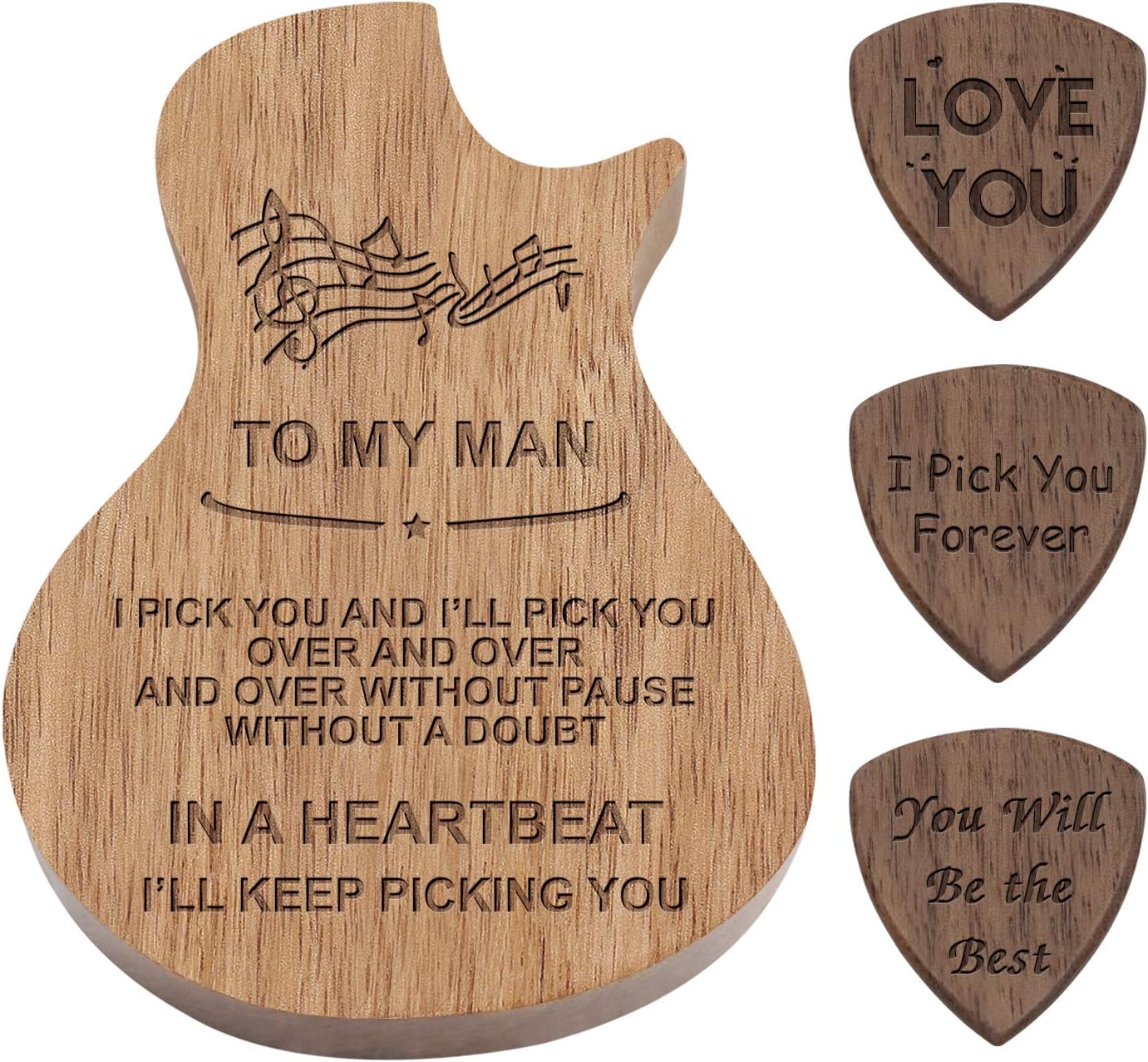 Personalized Wood Guitar Pick Box Set - Perfect Gift for Him