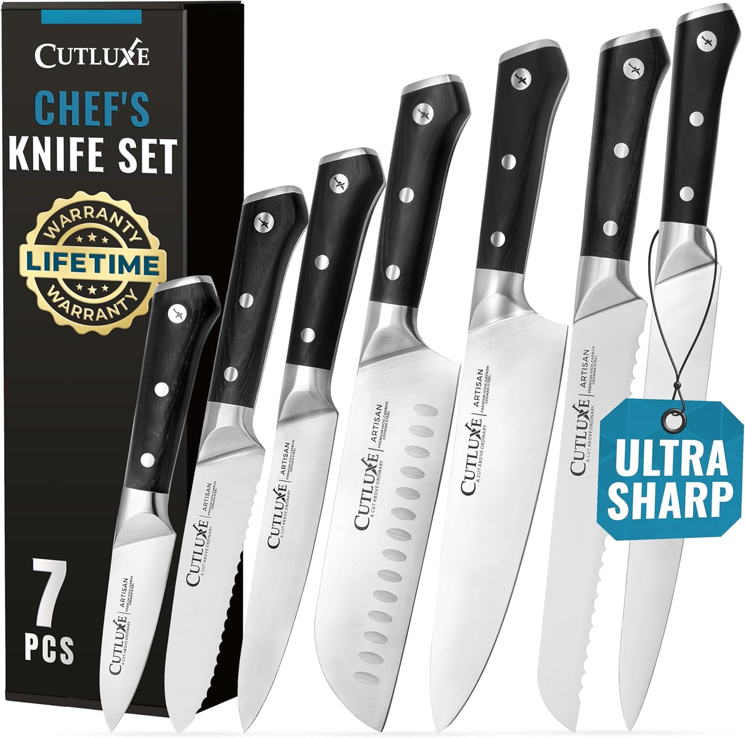 Cutluxe 7 PCS Chef Knife Set with Razor Sharp German Steel
