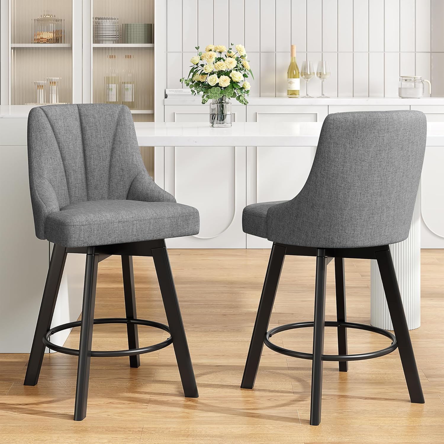 Swivel Bar Stools with Backs for Kitchen Island, Set of 2