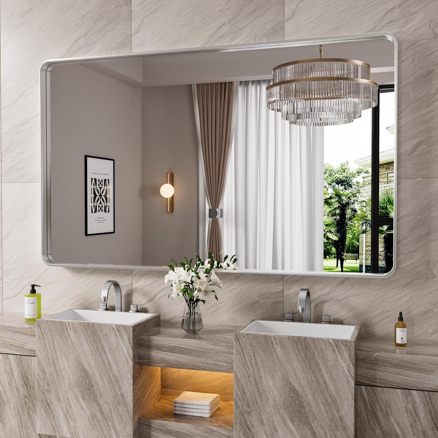 Brushed Nickel Bathroom Mirror 60x40 Inch for Elegant Spaces