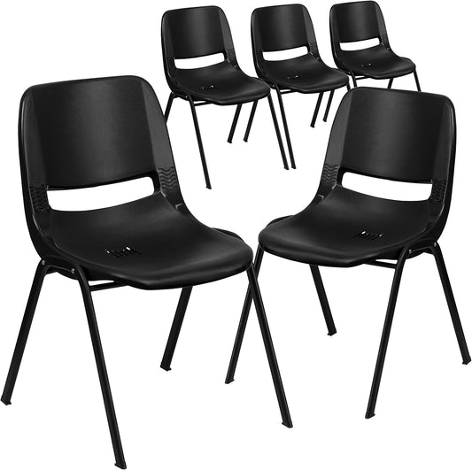 Black Ergonomic Kids Stack Chair, 440 lb Capacity