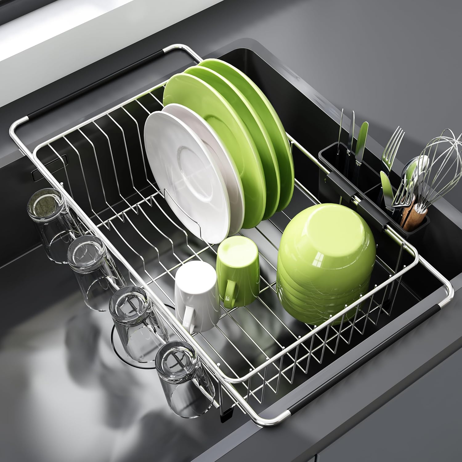 Expandable Stainless Steel Dish Drying Rack for Kitchen Use