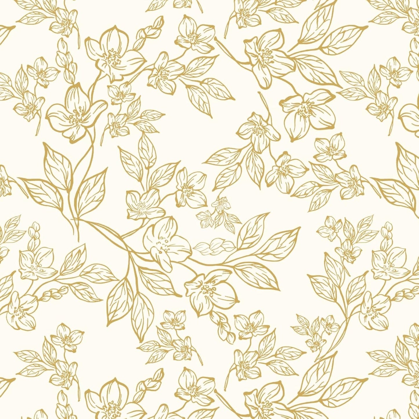Floral Wallpaper Peel and Stick Vintage Flower Beige and Gold