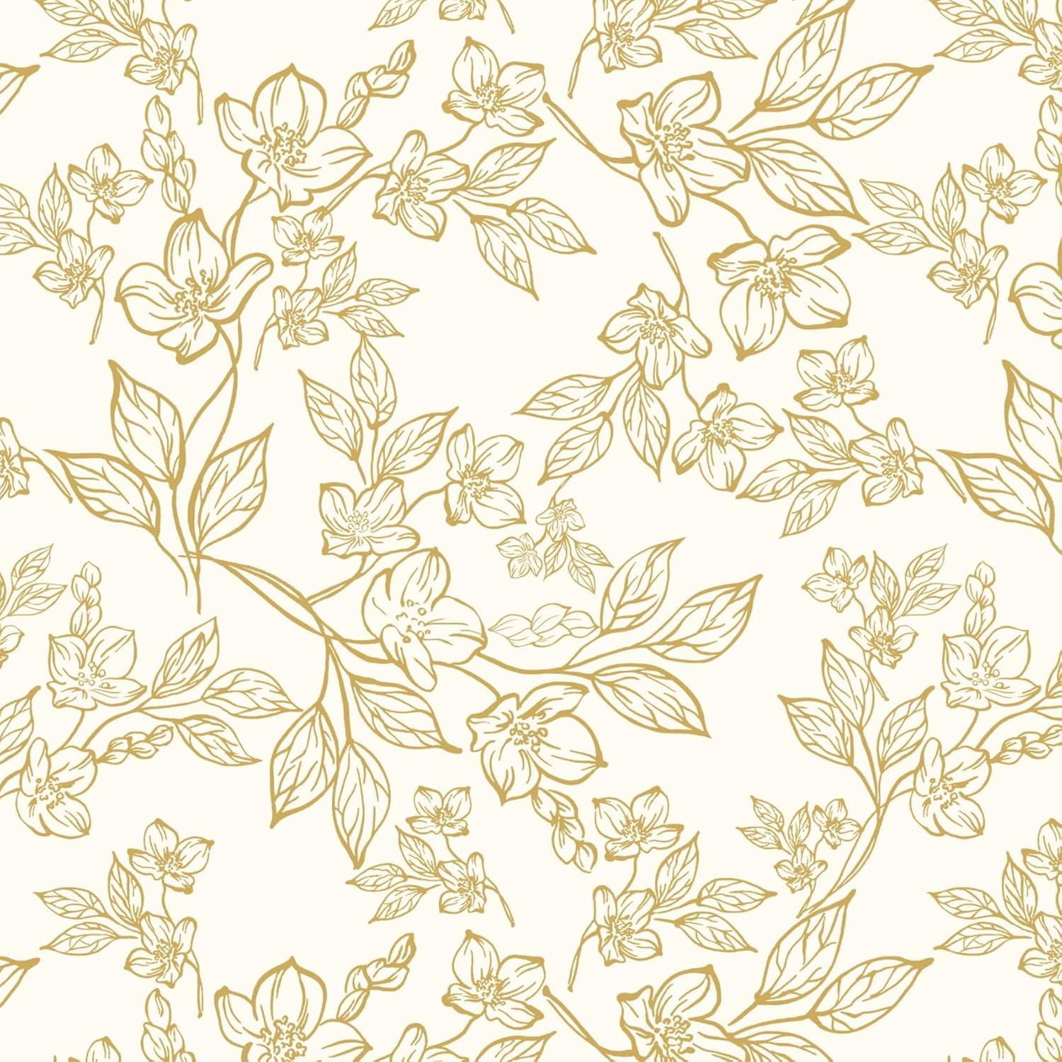 Floral Wallpaper Peel and Stick Vintage Flower Beige and Gold