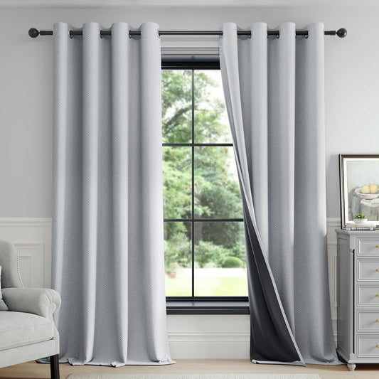 FMFUNCTEX 100% Light Grey Blackout Curtains for Total Privacy