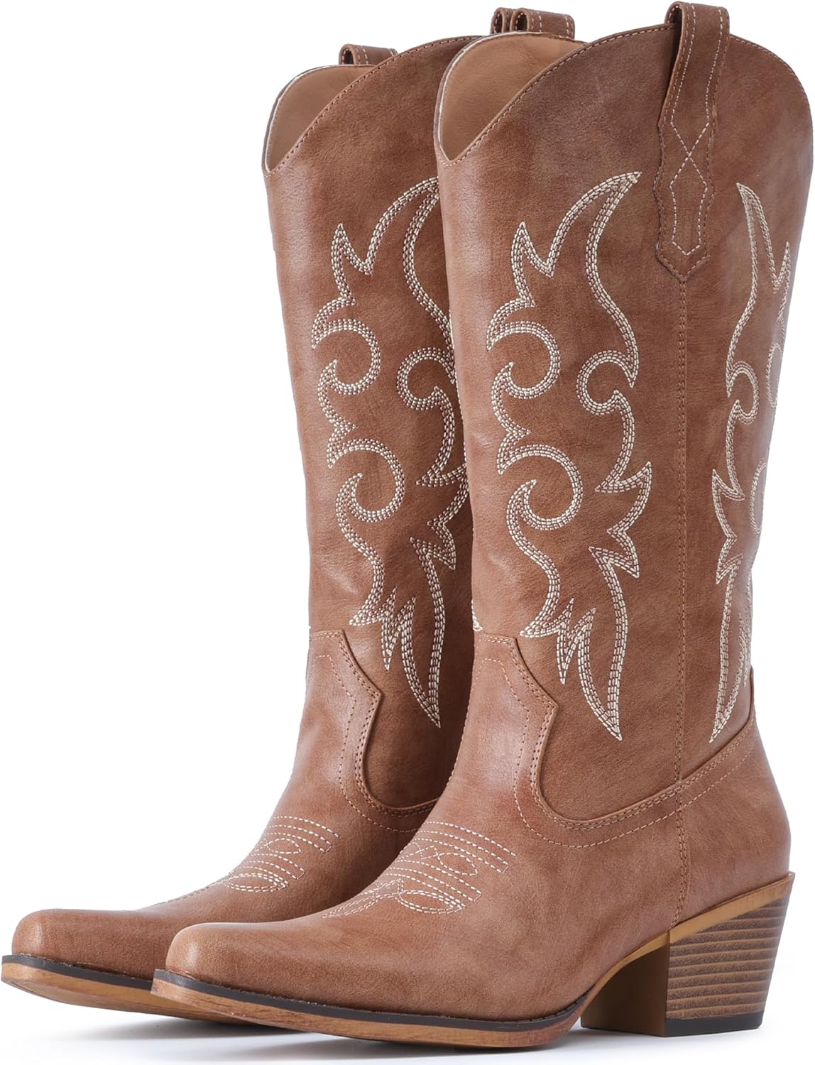 IUV Cowboy Boots For Women Mid Calf Snip Toe Chunky Heel