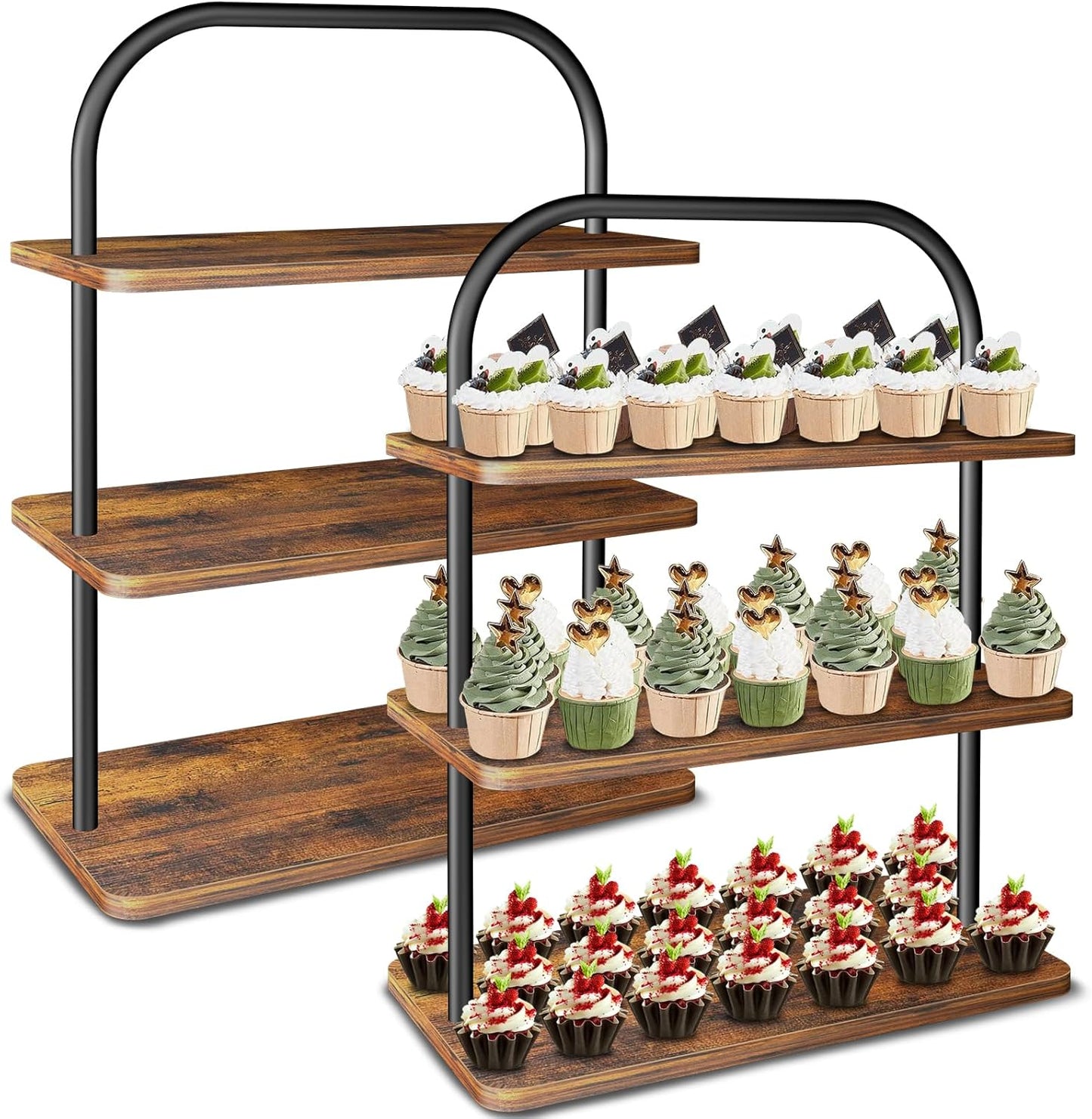 Cupcake Stand for 50 Cupcakes - 3 Tier Wooden Metal Display