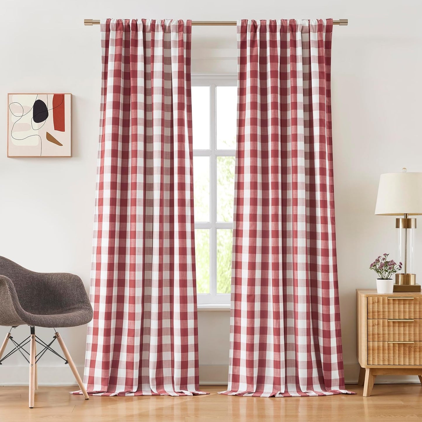 Red White Buffalo Plaid Full Blackout Curtain Panels for Home