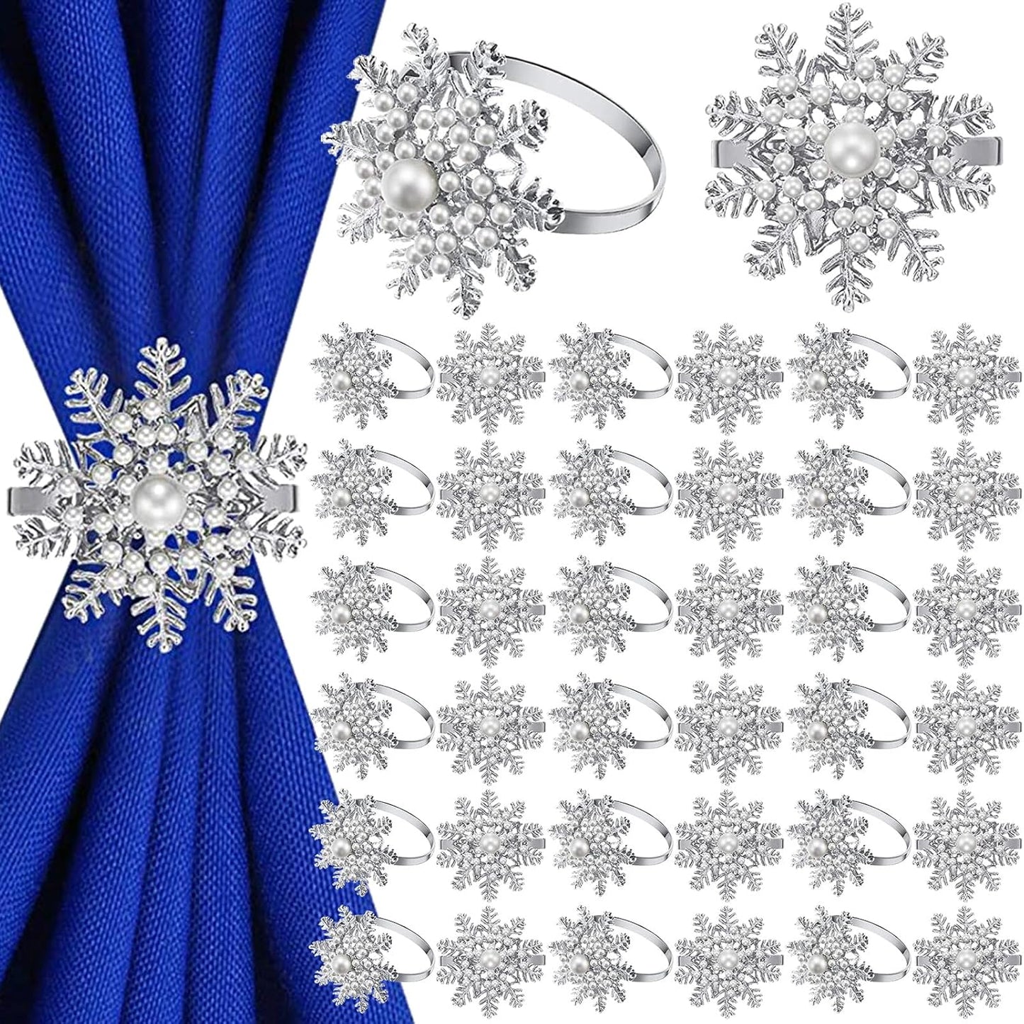 Snowflake Napkin Rings Set for Christmas and Weddings