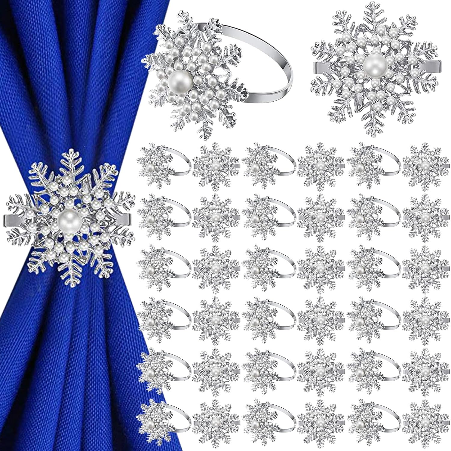 Snowflake Napkin Rings Set for Christmas and Weddings