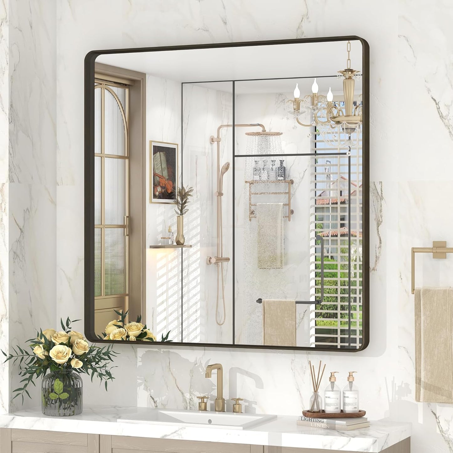 36x36 Inch Bronze Framed Bathroom Mirror for Modern Spaces